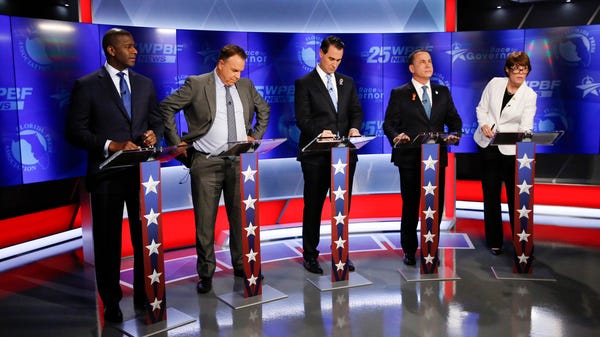 Democratic gubernatorial candidates, from left,...