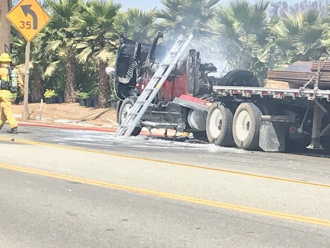 Portions of Highway 118 near Moorpark were closed late Wednesday morning after a semitrailer caught fire.