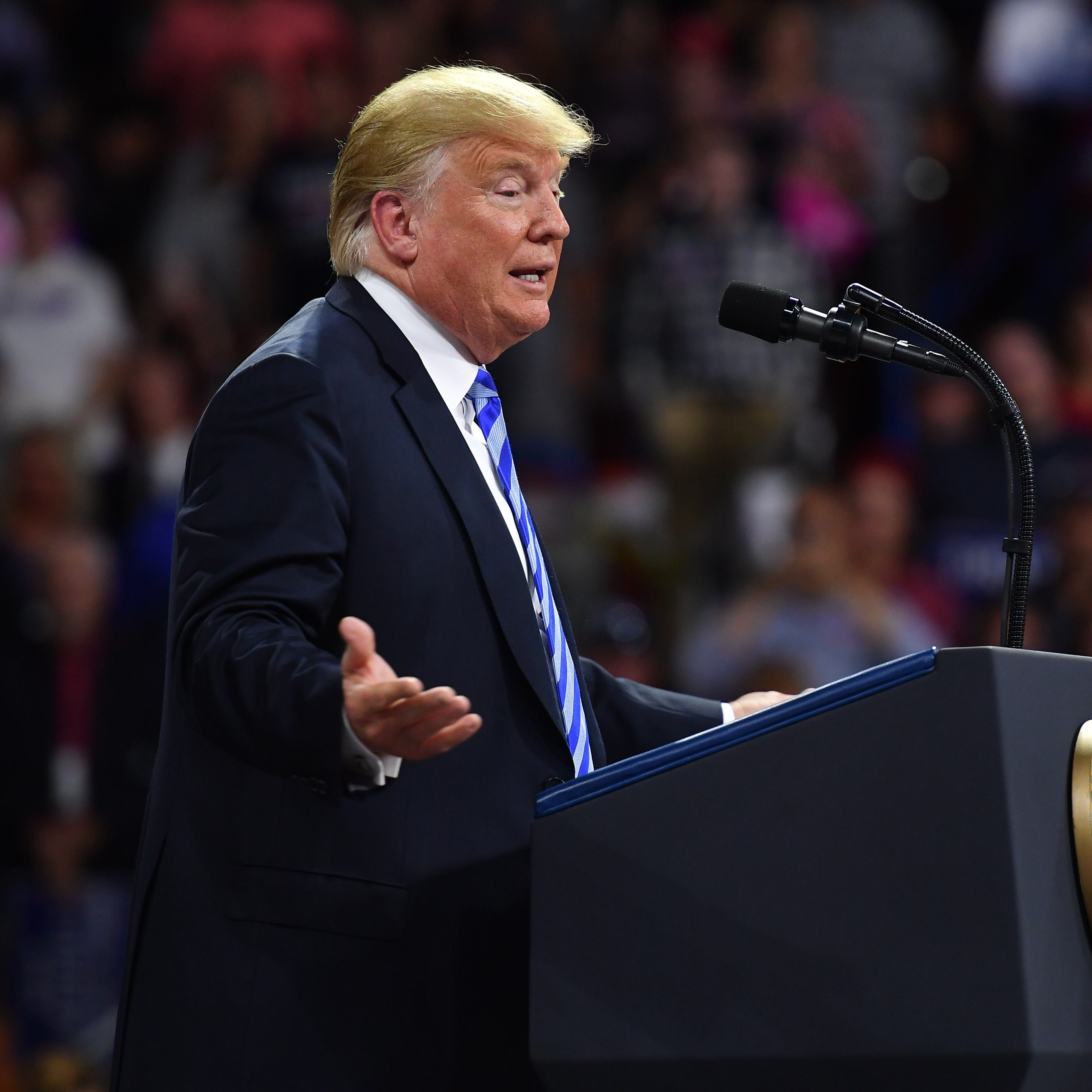 President Trump speaks during a political rally at Charleston Civic Center in Charleston, West Virginia on August 21, 2018.
