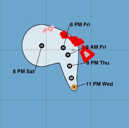 This forecast map showed the projected path for Hurricane Lane as of Aug. 23, 2018.
