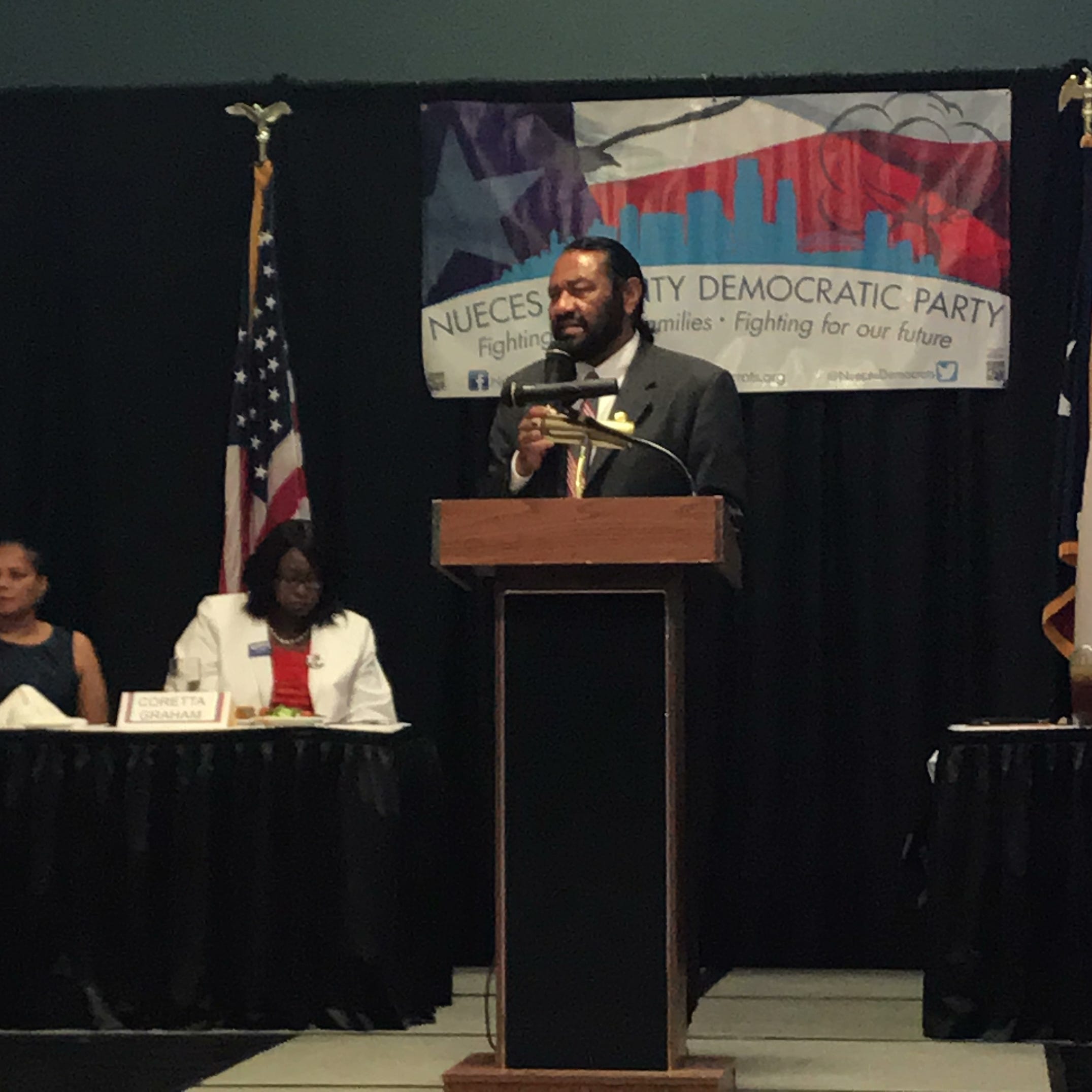 Congressman Al Green, of the 9th Congressional District of Houston, speaks to a crowd inside the Richard Borchard Fairgrounds in Robstown during a Nueces County Democratic Party dinner Thursday, Aug. 23, 2018.