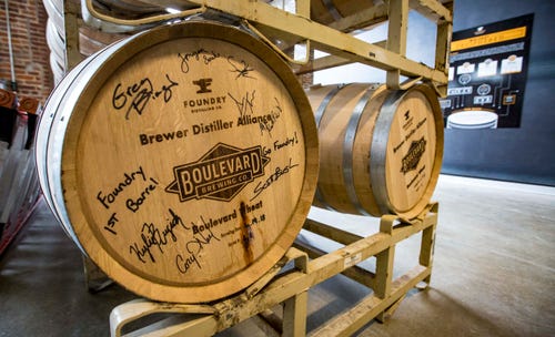 First barrel at Foundry Distilling Co. at their new facility and distillery Friday, Aug. 24, 2018, in West Des Moines.