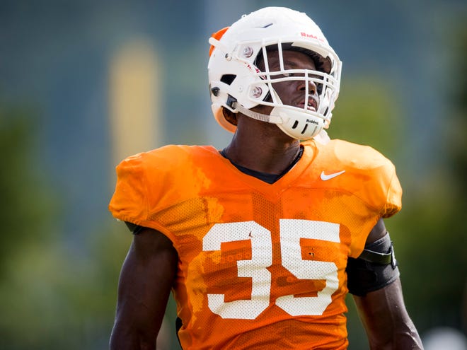 Tennessee linebacker Daniel Bituli (35) during afternoon football practice on UT's campus on Friday, August 24, 2018.
