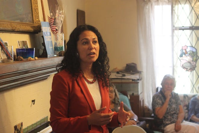 Candidate for the Second Congressional District Xochitl Torres Small meets with voters at, August 22, 2018 at the Eddy County Democratic Party's headquarters in Carlsbad.