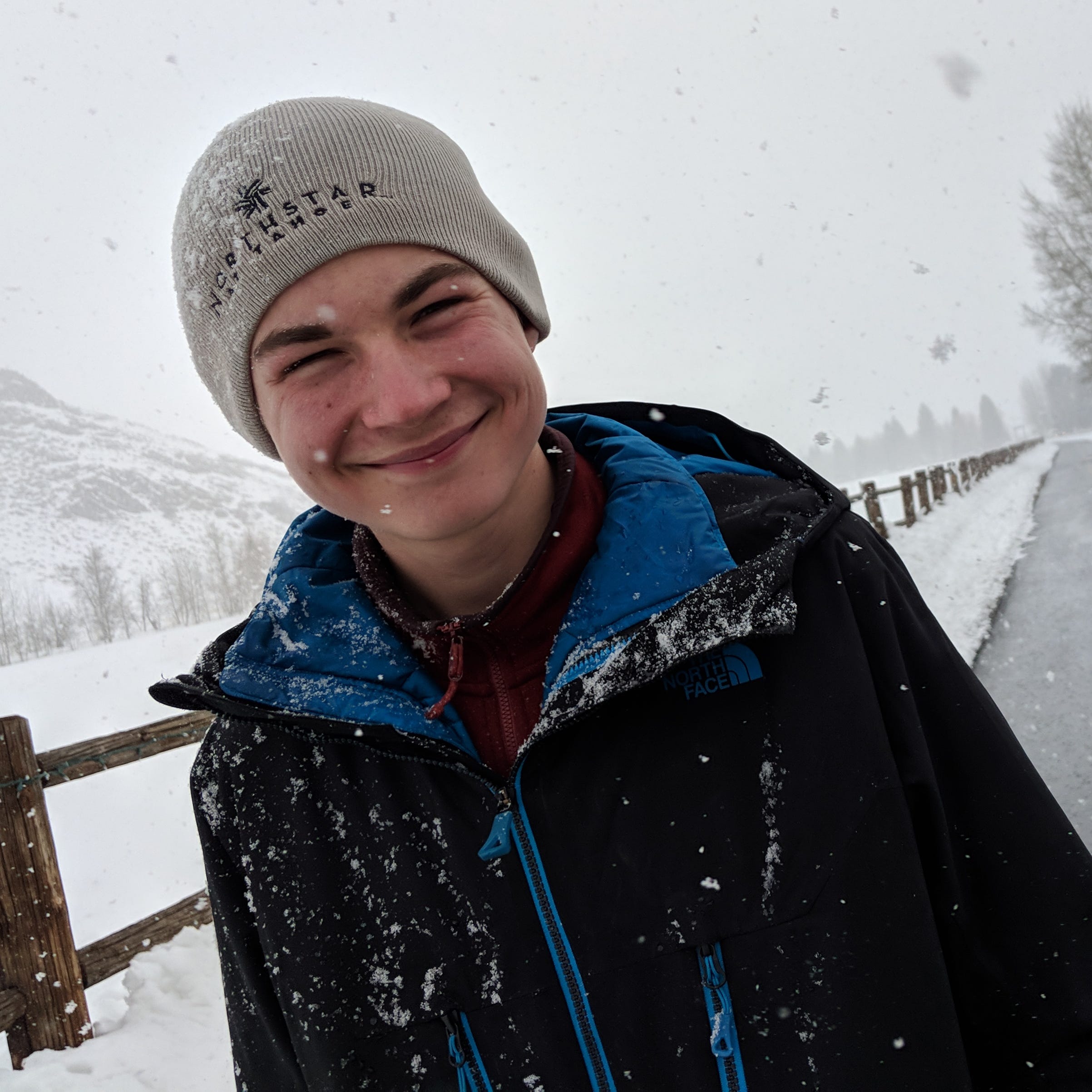 Aren Elliott takes a walk in the snow in Sun Valley, Idaho, in March 2018.