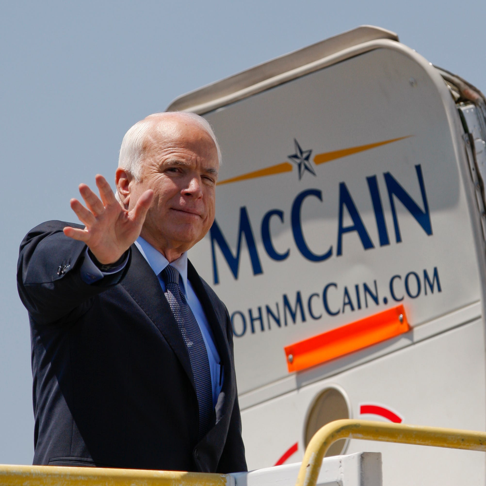 This photo from Aug. 20, 2008, shows then-Republican presidential candidate, Sen. John McCain (R-Arizona) waving as he departs from the El Paso International Airport.