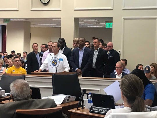 John Ingram, CEO of Nashville Soccer Club, talks before the Metro Council during a public hearing on a rezoning needed for the private development component of the MLS stadium project .