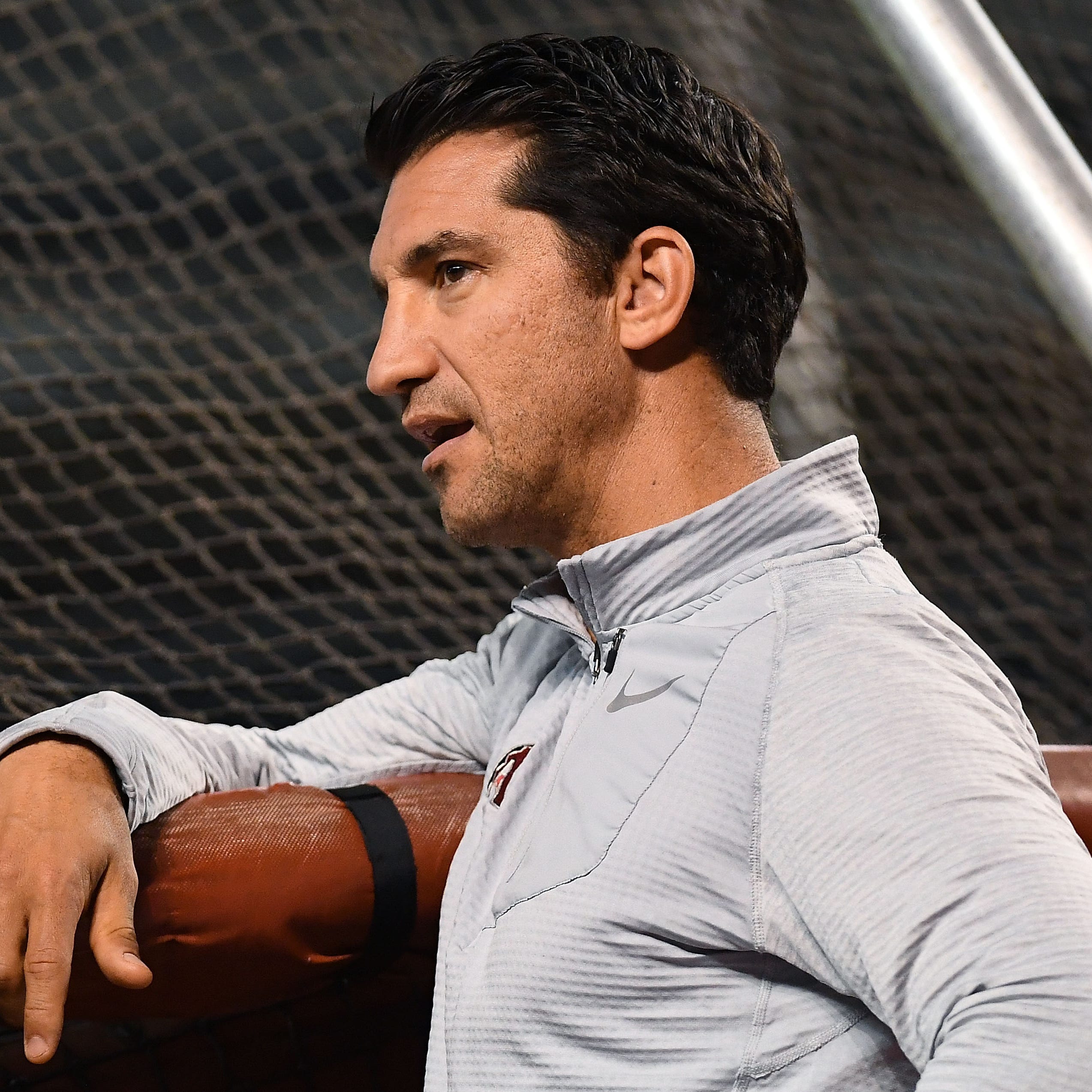 May 14, 2018: Arizona Diamondbacks general manager Mike Hazen looks on during batting practice prior to the MLB game against the Milwaukee Brewers at Chase Field.