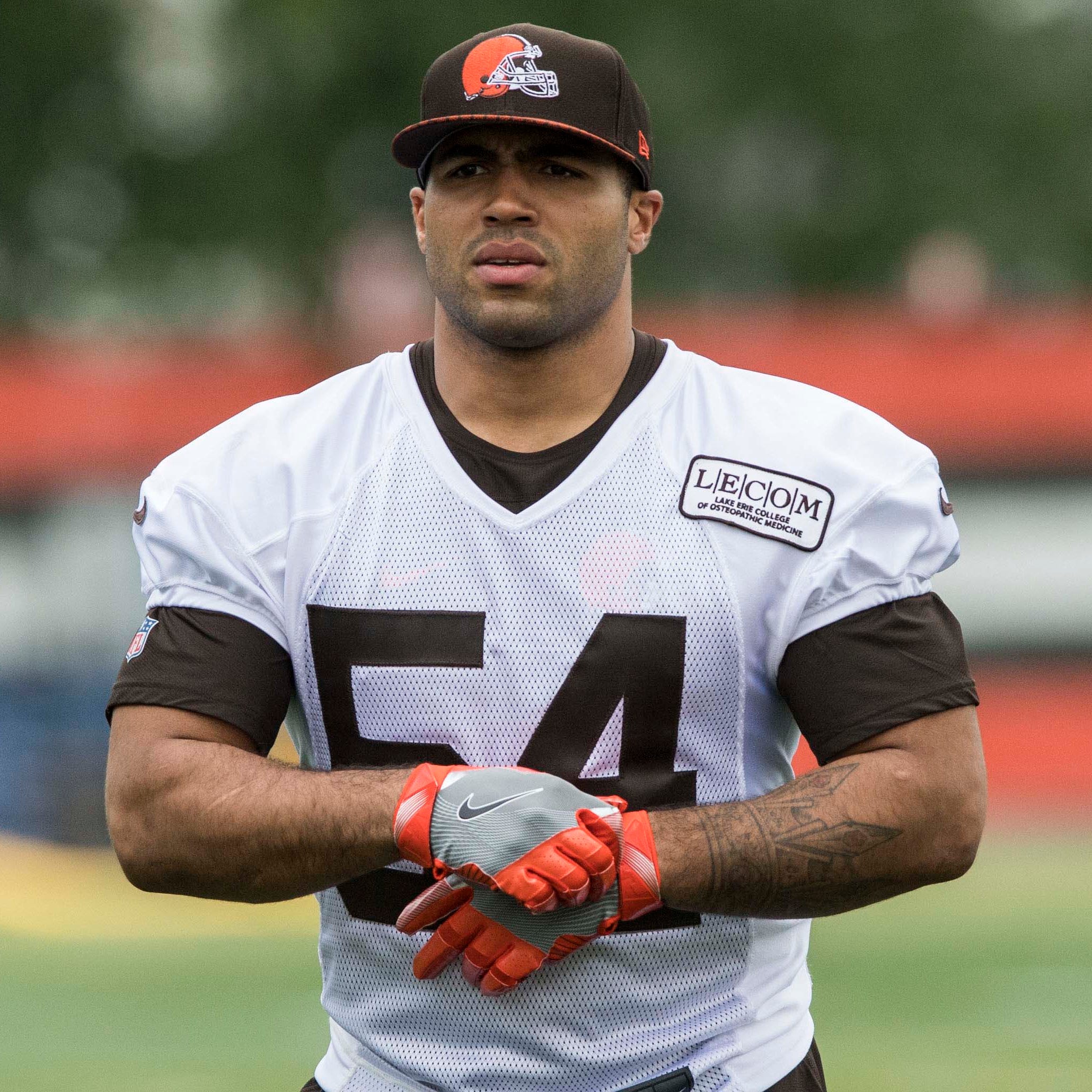 Cleveland Browns linebacker Mychal Kendricks (54) leaves the field after minicamp at the Cleveland Browns training facility.