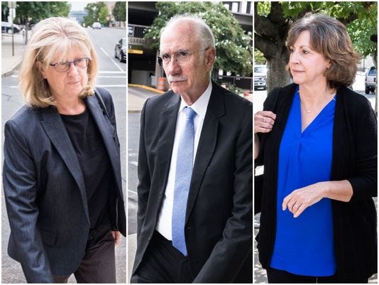 From left to right, former Buncombe County Manager and Assistant Manager Mandy Stone, former Assistant County Manager Jon Creighton, and former County Manager Wanda Greene are all under federal indictments for misuse of county funds.