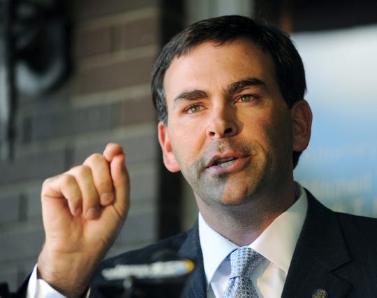 This file phto shows State Sen. Michael Watson, R-Pascagoula, speaking to reporters.