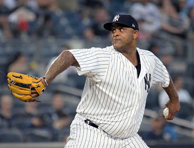 New York Yankees starting pitcher CC Sabathia delivers the ball to the Chicago White Sox during the second inning of a baseball game Wednesday, Aug. 29, 2018, at Yankee Stadium in New York.