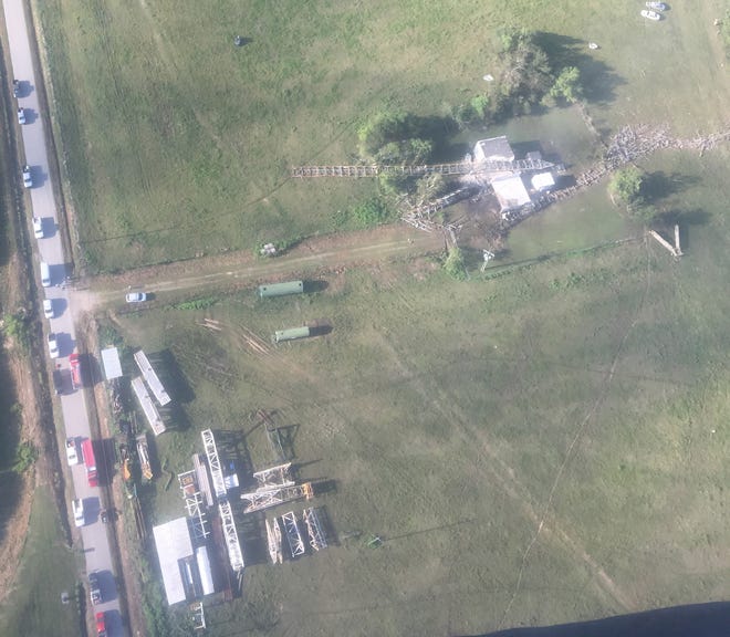 An aerial view of the scene of a plane crash in Kaplan.