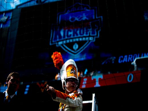 Pride of the Southland Band finds their seats during the Belk College Kickoff between Tennessee and West Virginia at Bank of America Stadium in Charlotte, North Carolina on Saturday, September 1, 2018.