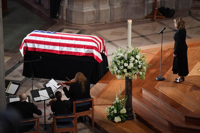 Soprano Renee Fleming sings "Danny Boy" during the memorial service for John McCain at the National Cathedral.