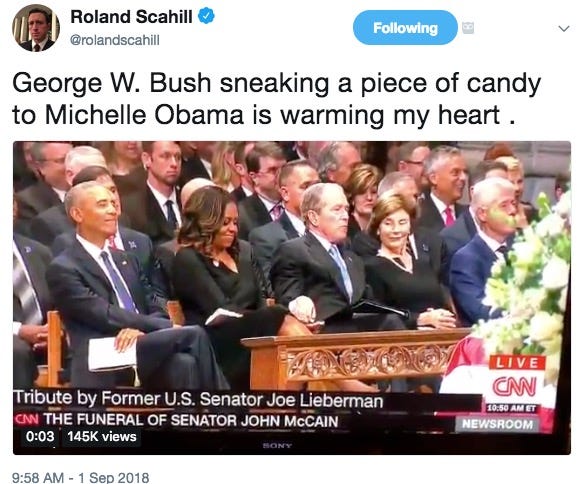John Mccain Funeral George W Bush And Michelle Obama Pass Candy
