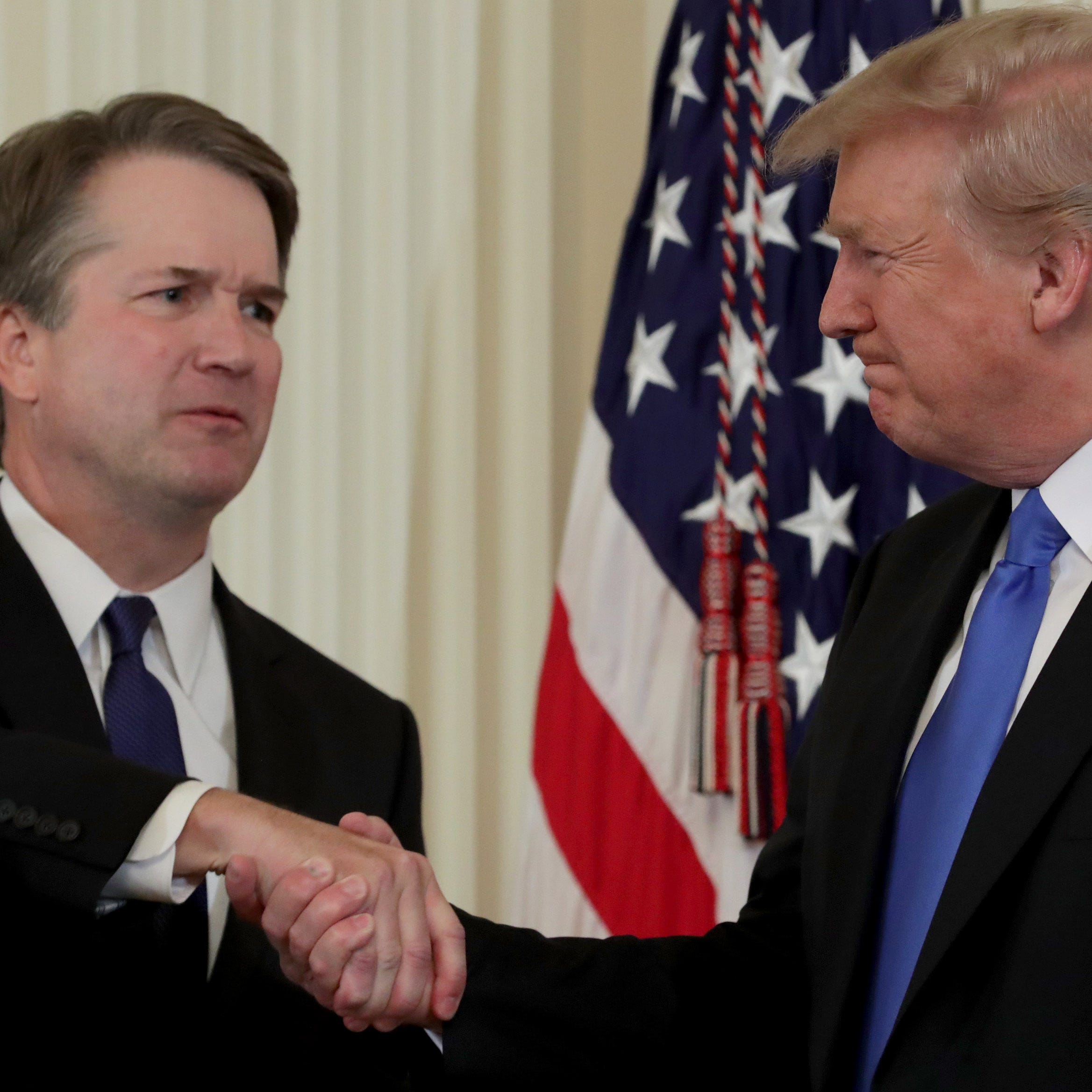 WASHINGTON, DC - JULY 09: U.S. President Donald Trump introduces U.S. Circuit Judge Brett M. Kavanaugh as his nominee to the United States Supreme Court during an event in the East Room of the White House July 9, 2018 in Washington, DC. Pending confi