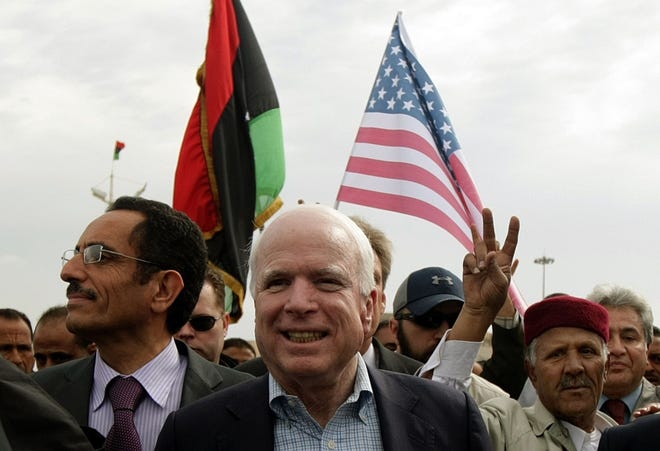 Sen. John McCain in Benghazi, Libya, on April 22, 2011.