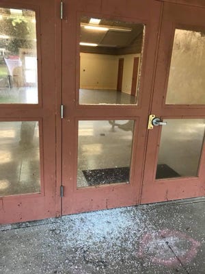 A window in a door was shattered at the park building in North Lake Park over Labor Day weekend.
