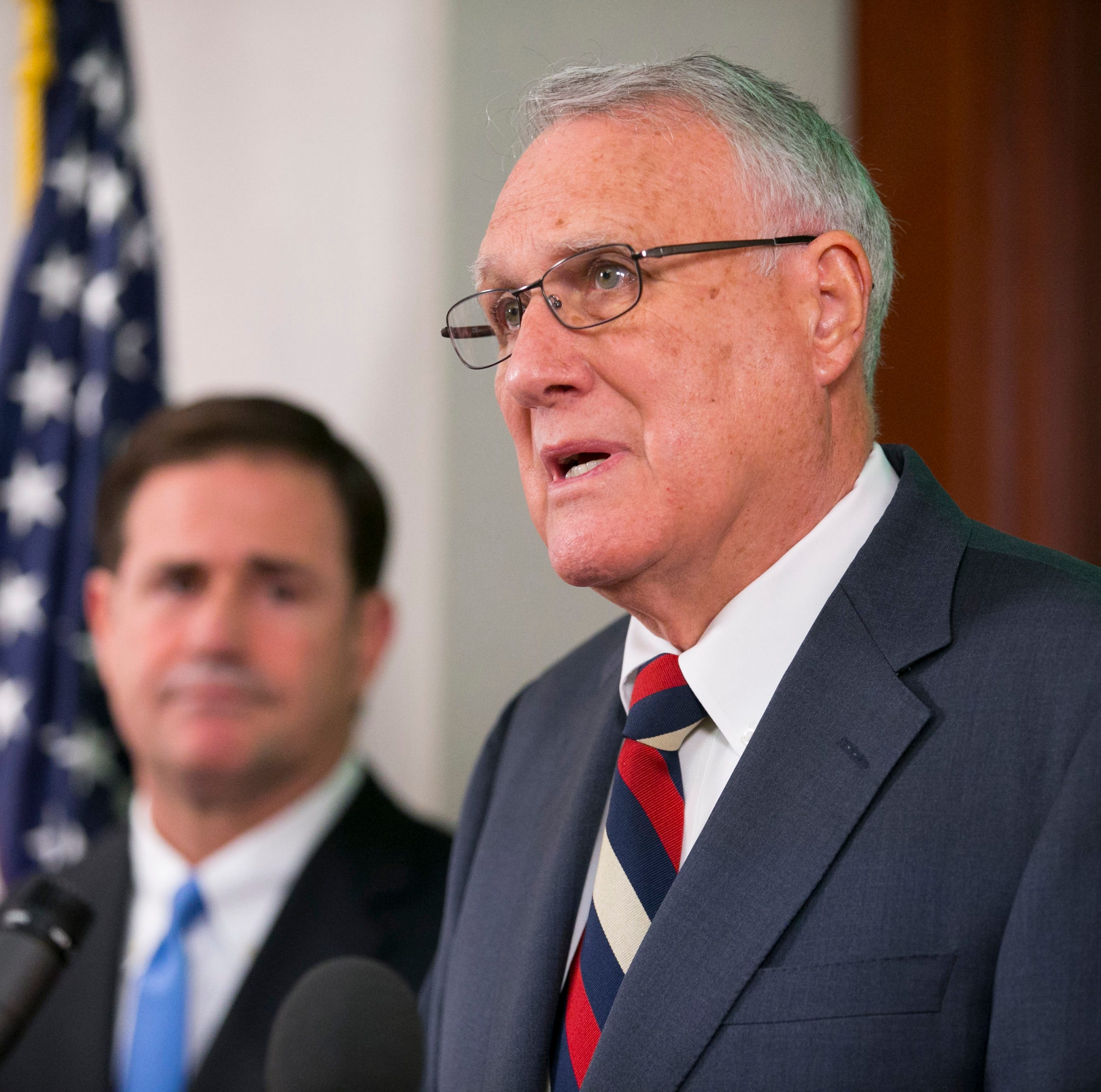 Former U.S. Sen. Jon Kyl speaks after Gov. Doug Ducey announces his appointment to the late Sen. John McCain's Senate seat during a press conference at the state Capitol in Phoenix on Sept. 4, 2018.