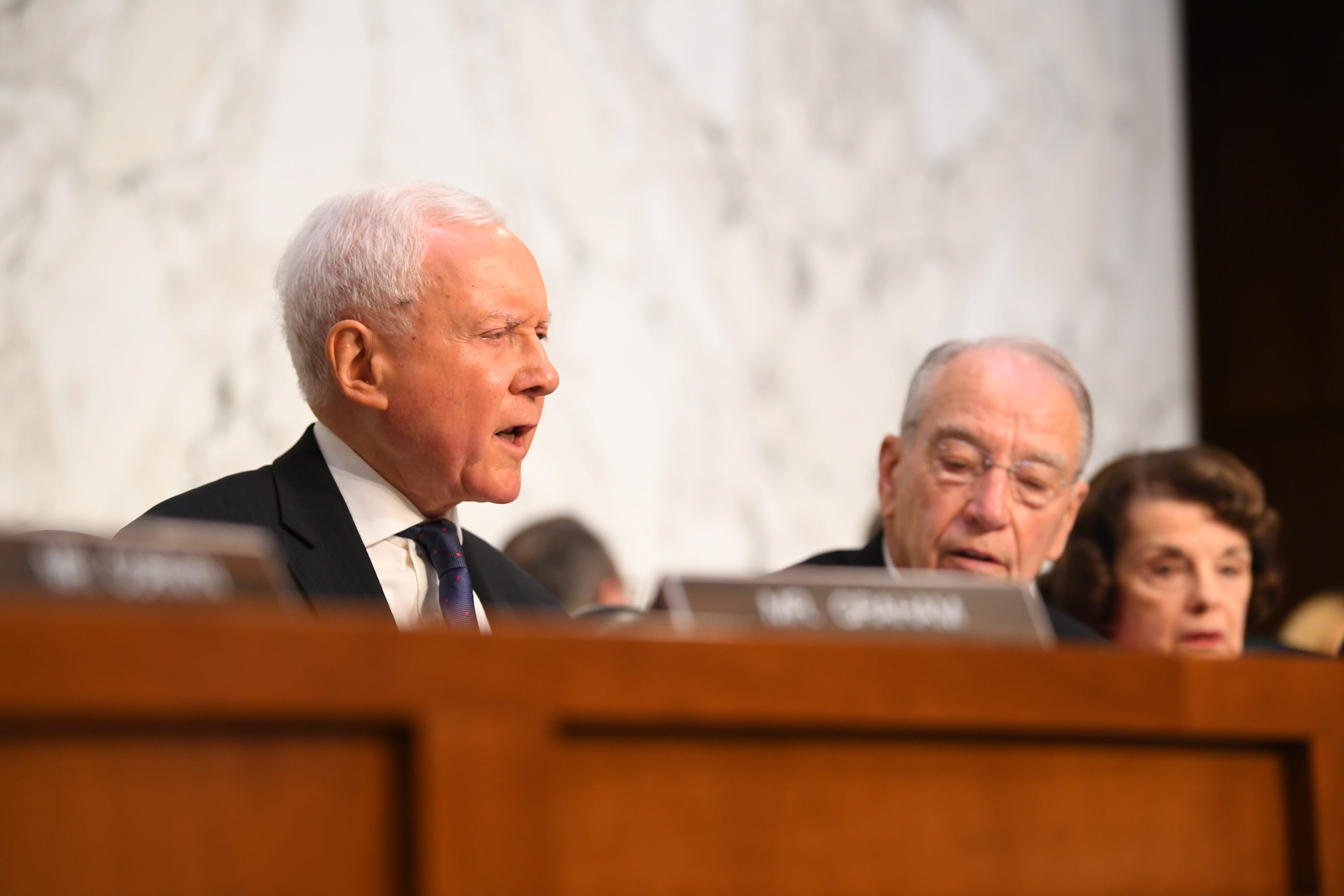 9/4/18 11:12:51 AM -- Washington, DC, U.S.A  --  Sen. Orrin Hatch (R-Utah) speaks during the hearing for Supreme Court Associate Justice nominee Brett Kavanaugh on Sept. 4, 2018 in Washington. Kavanaugh was nominated by President Donald Trump to replace Justice Anthony Kennedy, who retired from the Supreme Court in July.  --    Photo by Jack Gruber, USA TODAY Staff ORG XMIT:  JG 137433 Kavanaugh Confir 9/4/2018 (Via OlyDrop)