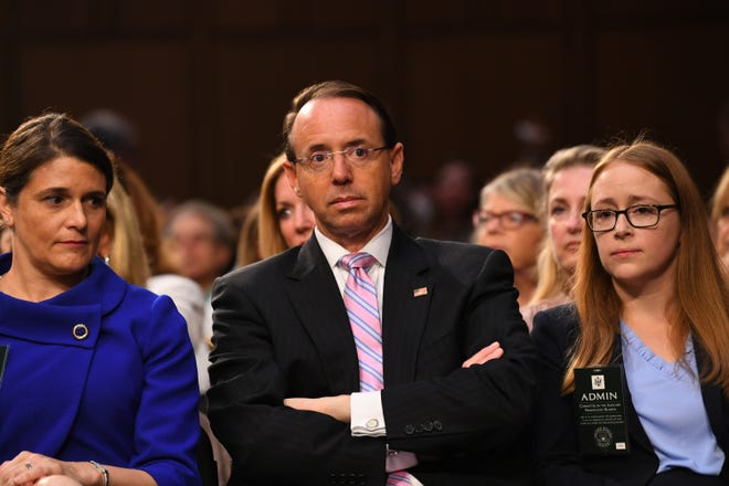 Deputy Attorney General Rod Rosenstein is seen during the confirmation hearing for Supreme Court Associate Justice nominee Brett Kavanaugh on Sept. 4, 2018 in Washington. 