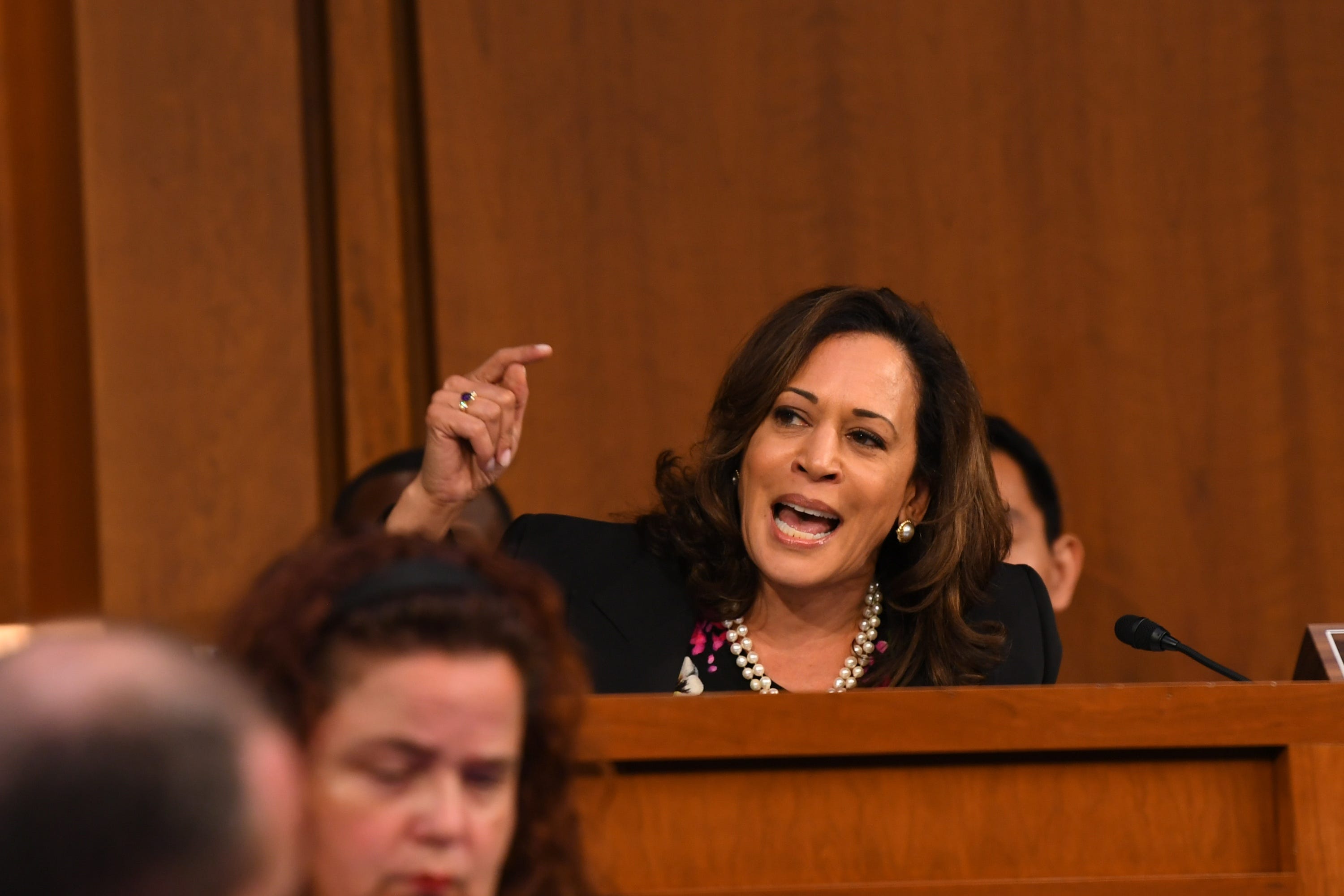 9/4/18 10:40:16 AM -- Washington, DC, U.S.A  - Sen. Kamala Harris (D-Calif.) speaks during the hearing for Supreme Court Associate Justice nominee Brett Kavanaugh on Sept. 4, 2018 in Washington. Kavanaugh was nominated by President Donald Trump to replace Justice Anthony Kennedy, who retired from the Supreme Court in July.  --    Photo by Jack Gruber, USA TODAY Staff ORG XMIT:  JG 137433 Kavanaugh Confir 9/4/2018 (Via OlyDrop)