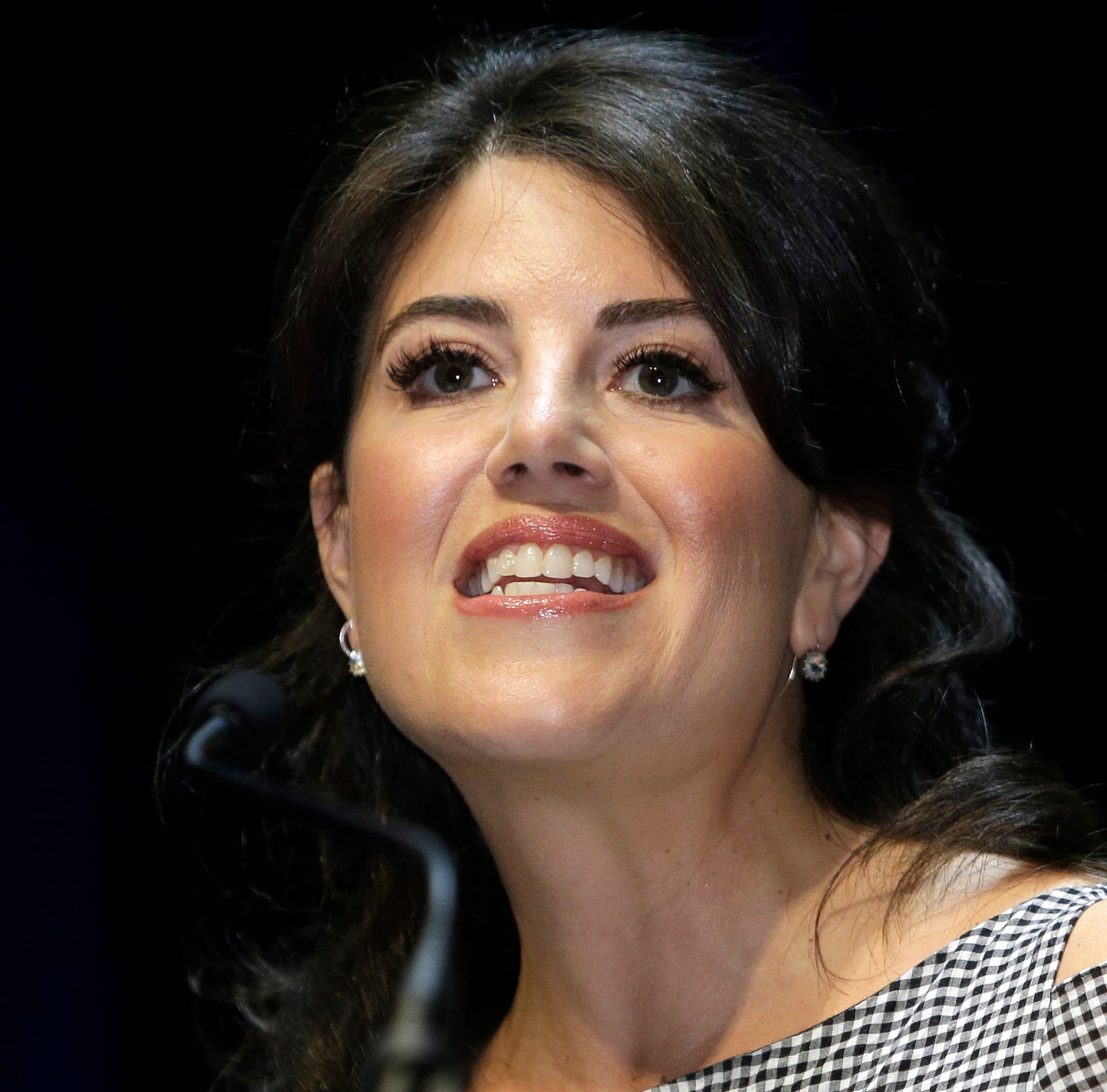 In this June 25, 2015, file photo, Monica Lewinsky attends the Cannes Lions 2015, International Advertising Festival in Cannes, southern France.  Lewinsky says she stormed offstage at a Jerusalem event because of an interviewer's 