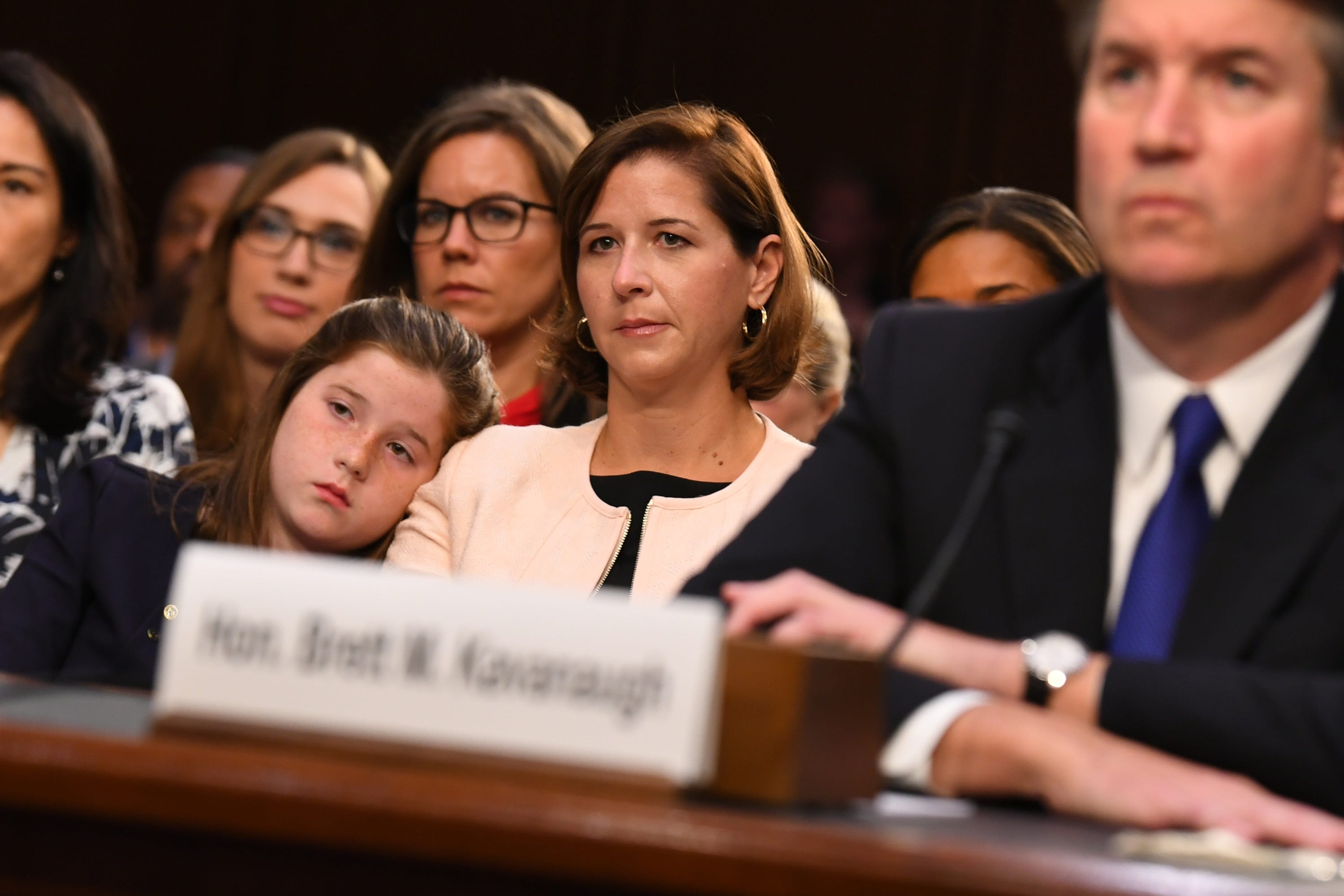 9/4/18 10:25:53 AM -- Washington, DC, U.S.A  -- Ashley Estes Kavanaugh, the wife of Brett Kavanaugh, listens during his hearing for Supreme Court Associate Justice nominee on Sept. 4, 2018 in Washington. Kavanaugh was nominated by President Donald Trump to replace Justice Anthony Kennedy,who retired from the Supreme Court in July.  --    Photo by Jack Gruber, USA TODAY Staff ORG XMIT:  JG 137433 Kavanaugh Confir 9/4/2018 (Via OlyDrop)