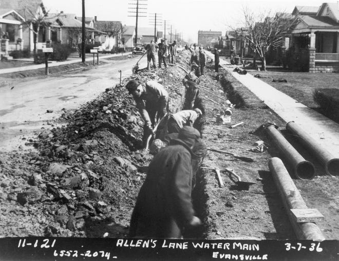 WPA workers install a water main on along Allen's Lane on March 7, 1936.