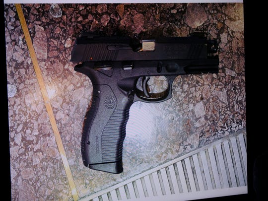 The gun used by Omar Enrique Santa Perez fatal shooting spree is shown during a press conference on Friday, Sept. 7, 2018, in Cincinnati. 