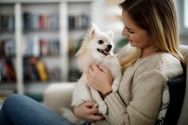 Woman relaxing with dog