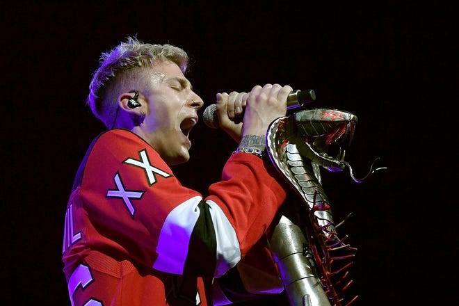 Rapper Machine Gun Kelly performs at Prudential Center on September 4, 2018 in Newark, New Jersey.
