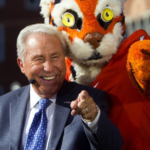 Lee Corso during a trip to Clemson with ESPN's Col