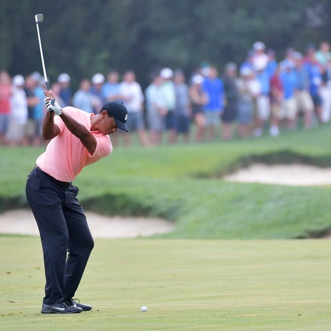 Tiger Woods in action during the second round of...