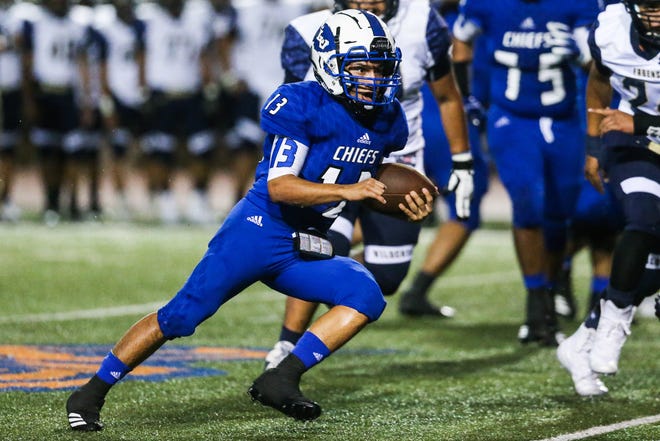 Lake View's Rudy Martinez runs the ball against Fabens Friday, Sept. 7, 2018, at San Angelo Stadium.