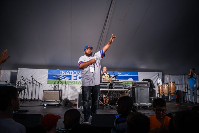 Rahzel performs at the National Folk Festival in Salisbury on Saturday, Sept. 8.