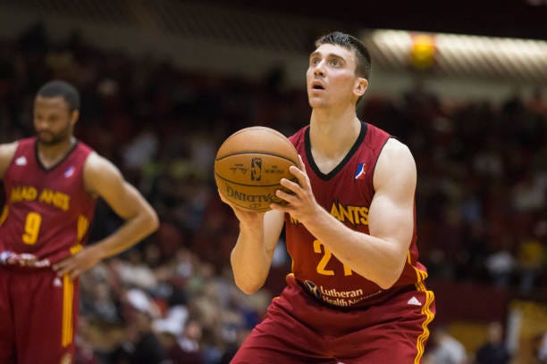 Tyler Hansbrough, of the Fort Wayne Mad Ants, shoots a free throw against the Canton Charge at the Canton Memorial Civic Center on March 4, 2017 in Canton, Ohio.