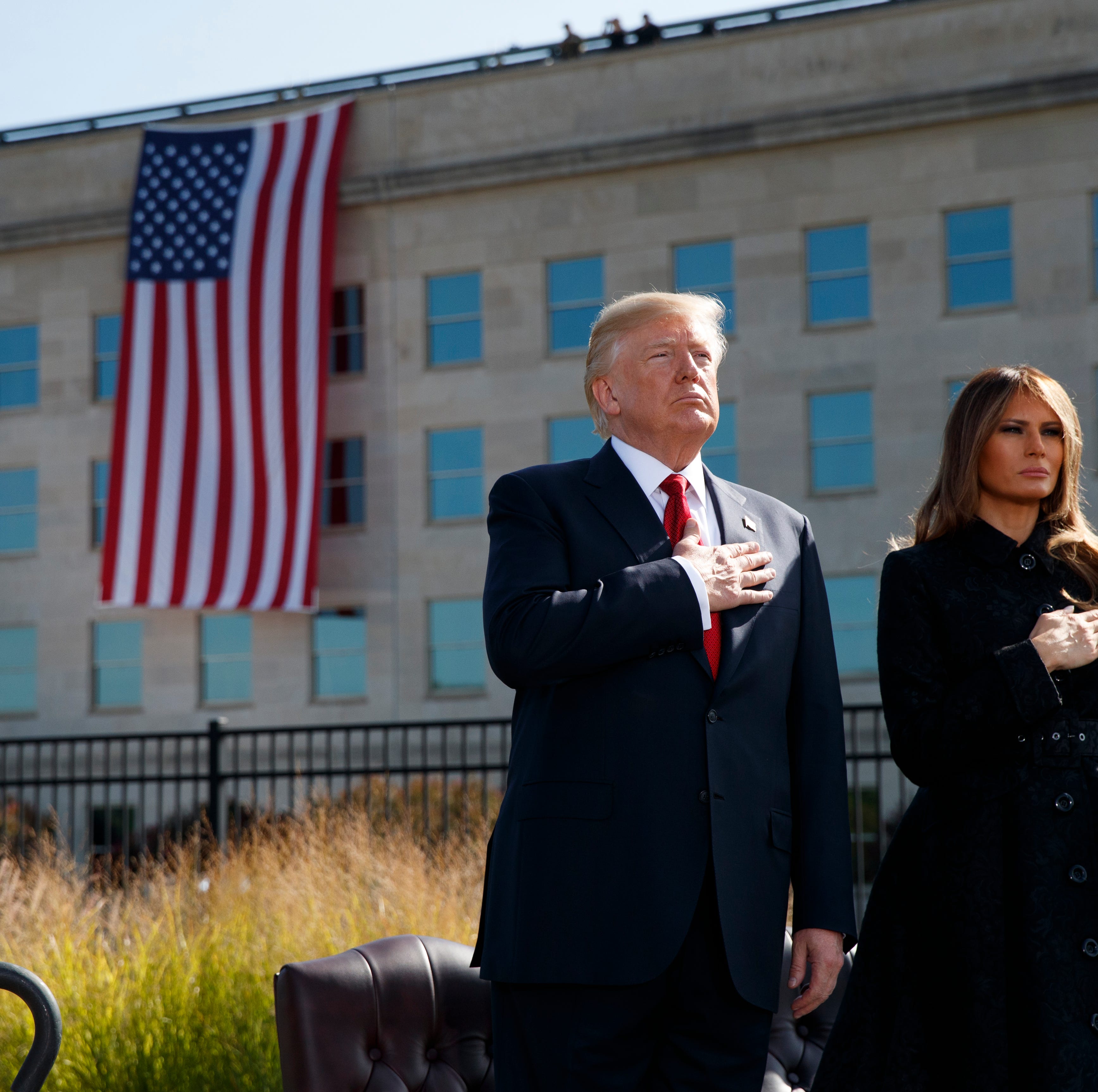 President Donald Trump and first lady Melania Trump during 9/11 commemoration at the Pentagon on Sept. 11, 2017.