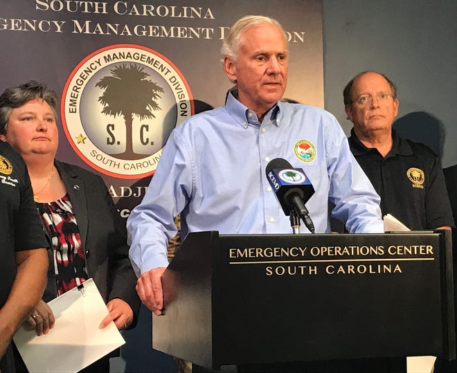 Gov. Henry McMaster speaks to the media during a briefing Tuesday, Sept. 11 on Hurricane Florence.