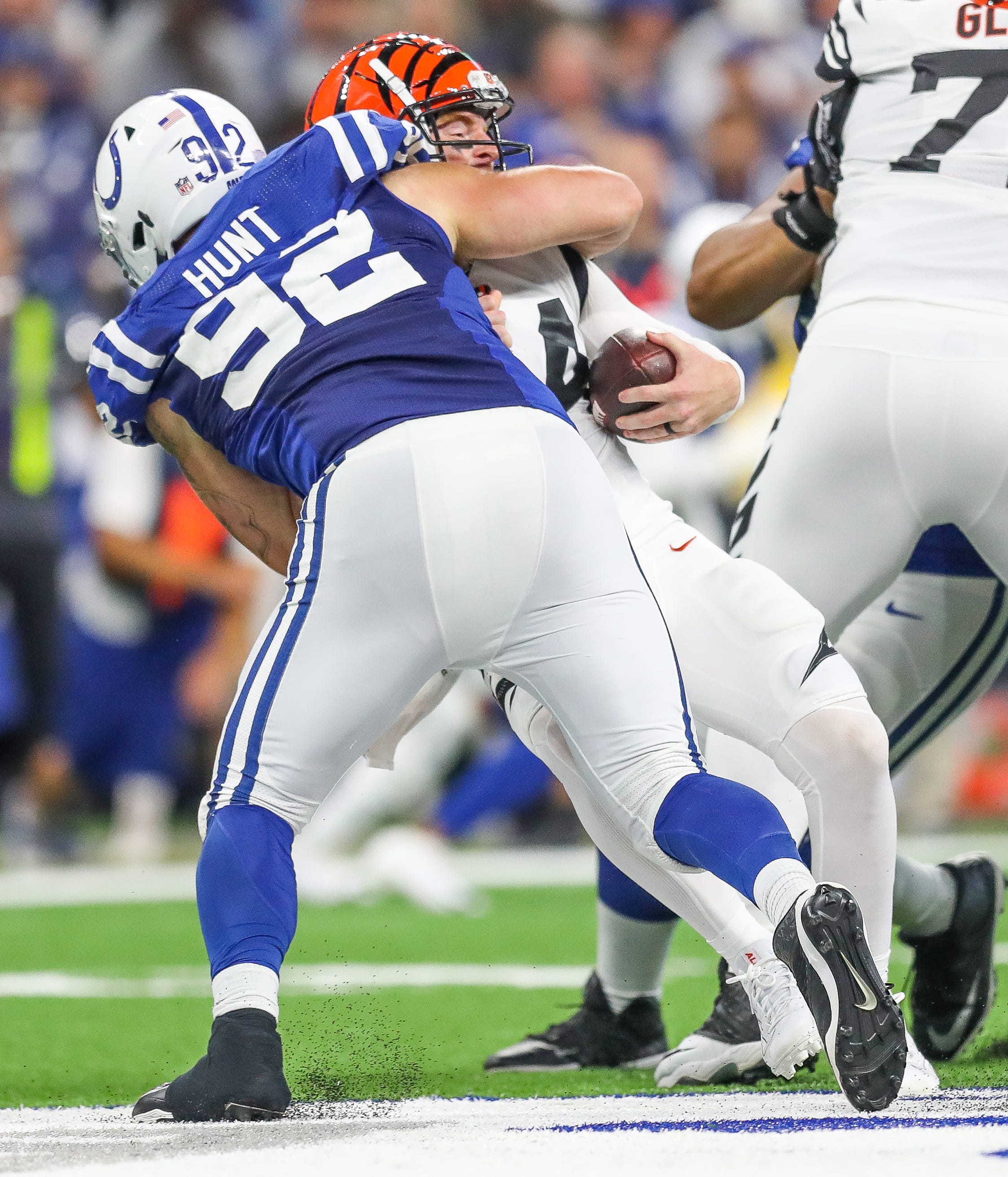 Margus Hunt had the game of his life Sunday. But he isn't satisfied.
