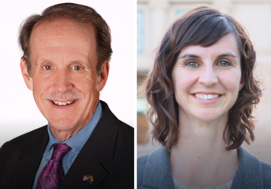 Republican Frank Riggs (left) and Democrat Kathy Hoffman are candidates for Arizona superintendent of public instruction.
