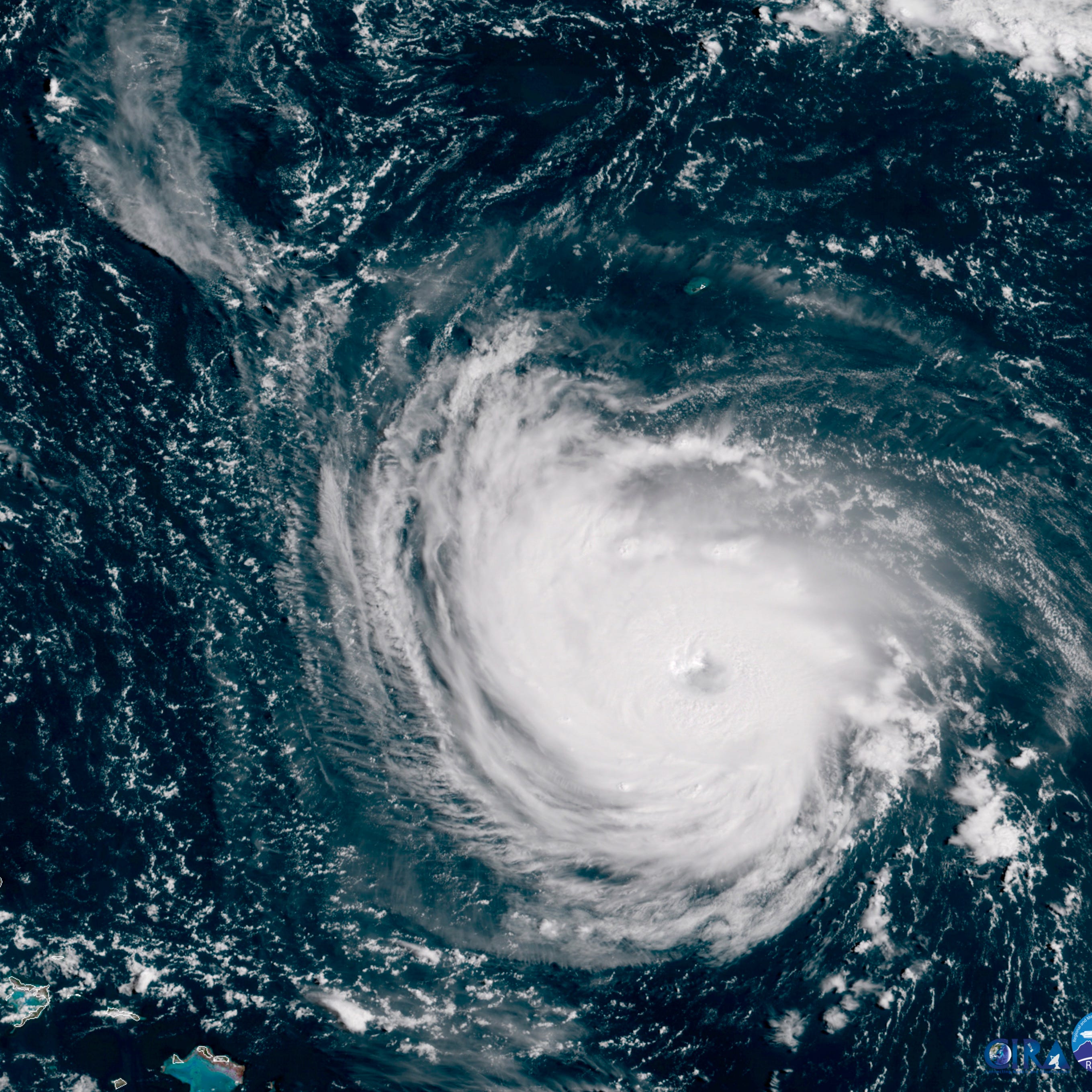 A satellite image taken Tuesday, Sept. 11, 2018, shows Hurricane Florence in the Atlantic Ocean as it threatens the U.S. East Coast.