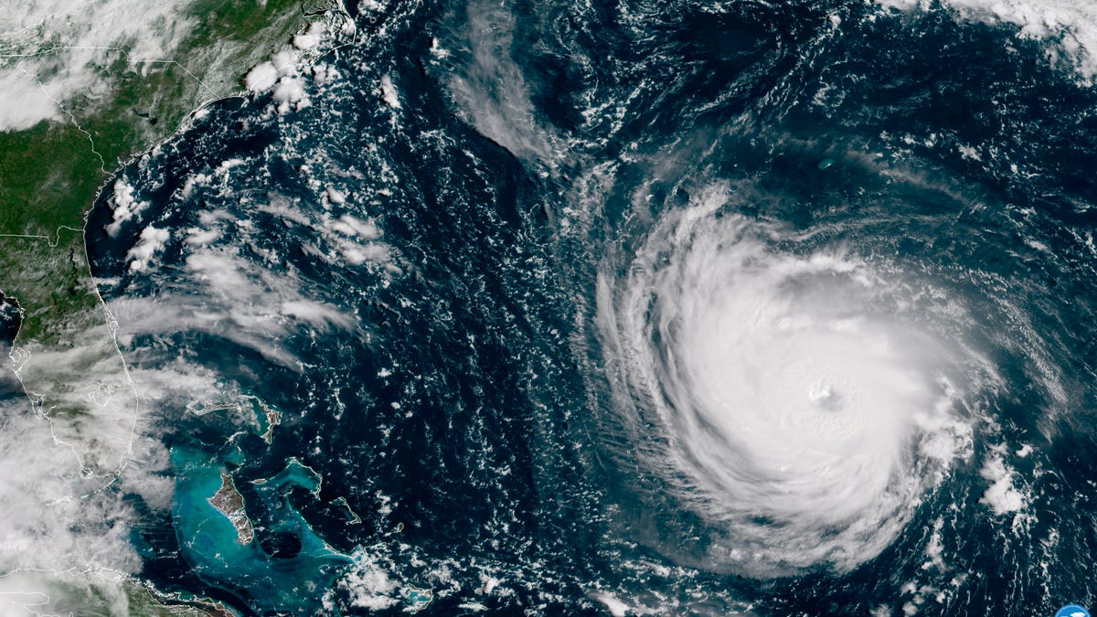 A satellite image taken Tuesday, Sept. 11, 2018, shows Hurricane Florence in the Atlantic Ocean as it threatens the U.S. East Coast.