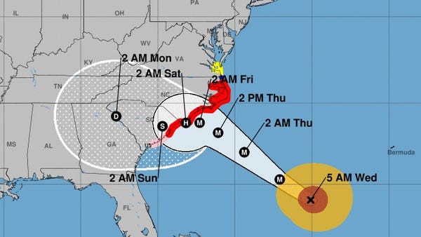 This map provided by the National Hurricane...