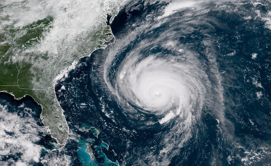 Hurricane Florence on Sept. 12, 2018, in this satellite image provided by the National Oceanic and Atmospheric Administration.