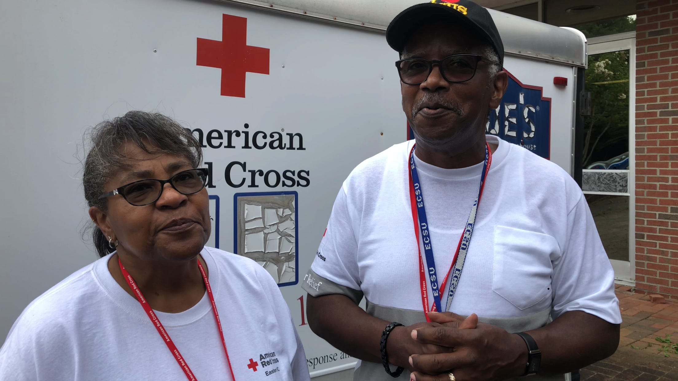 Beverly and Reginald Riddick are manning a Red Cross shelter in Elizabeth City, N.C.