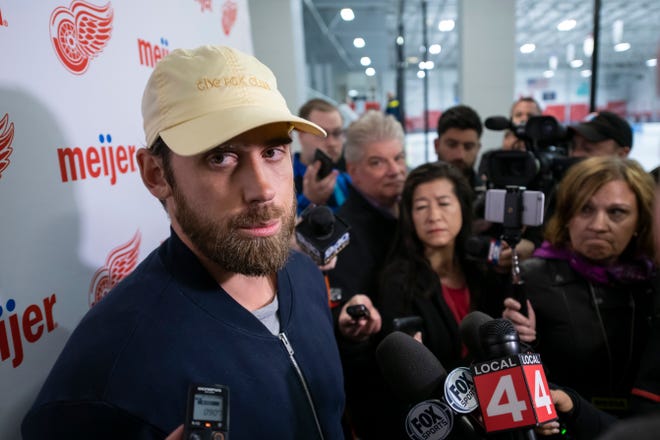 Detroit Red Wings captain Henrik Zetterberg announces his decision to retire from hockey due to a degenerative back condition during a news conference Friday at Centre Ice Arena.