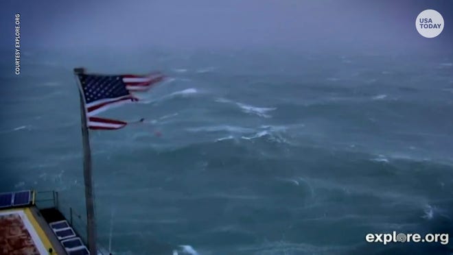 Old Glory hangs on to the Frying Pan Tower off the coast of North Carolina ahead of Hurricane Florence.