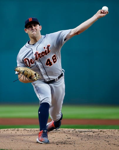 Detroit Tigers starting pitcher Matthew Boyd delivers against the Cleveland Indians during the first inning of a baseball game, Friday, Sept. 14, 2018, in Cleveland.